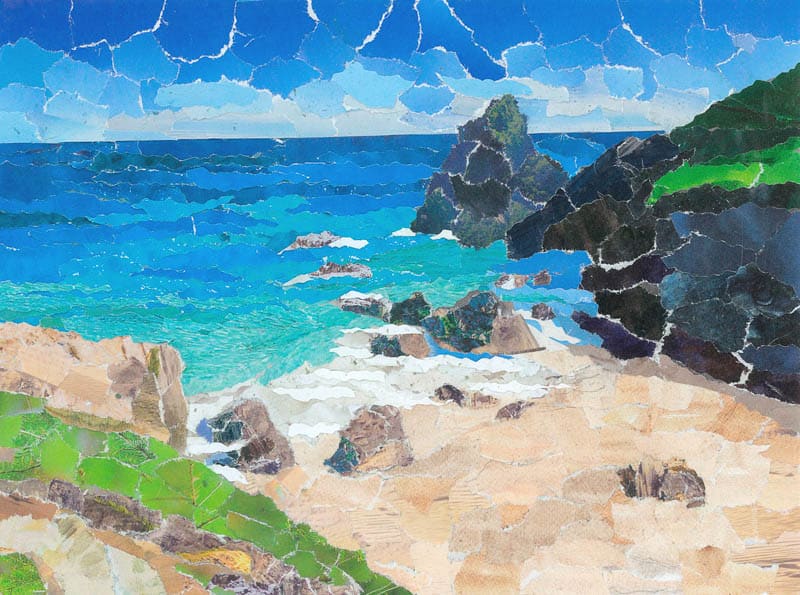 Kynance Cove Cornwall Paper Collage Art Print Card