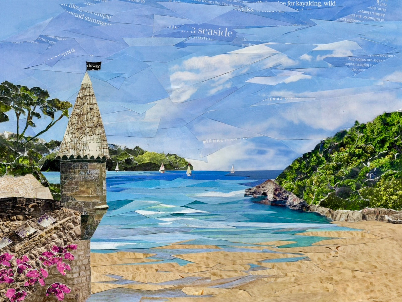 Readymoney Cove, Cornwall Original Paper Collage Art | Junk Mail Art