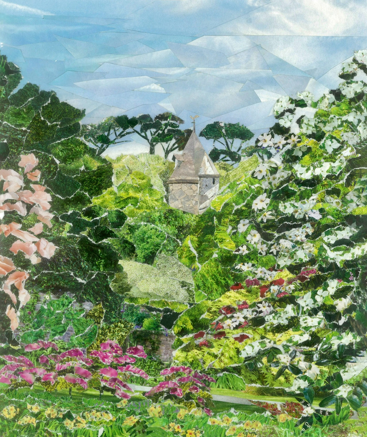 Trelissick Garden, Cornwall Original Paper Collage Art | Junk Mail Art