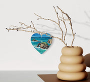 Enys Dodnan Cornwall Hanging Heart – Coastal Rock Arch Collage Art on Double Sided Wood with String – Clifftop Landmark Keepsake Gift