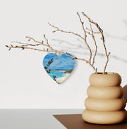 Carbis Bay Cornwall Hanging Heart – Seaside Collage Art on Double Sided Wood with String – Handmade Beach Keepsake Gift from St Ives Coast