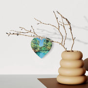 Lost Gardens of Heligan Jungle Hanging Heart – Tropical Garden Collage Art on Double Sided Wood with String – Botanical Gift from Cornwall