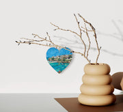 Port Isaac Cornwall Hanging Heart – Coastal Village Collage Art on Double Sided Wood with String – Handmade Seaside Keepsake Gift