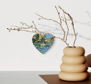 Trebah Garden Hanging Heart – Botanical Collage Art from Cornwall on Double Sided Wood with String – Handmade Nature Keepsake Gift