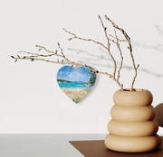 Maenporth Beach Hanging Heart - Cornish Coast Collage Art on Double Sided Wood with String - Seaside Keepsake Gift for Beach Lovers