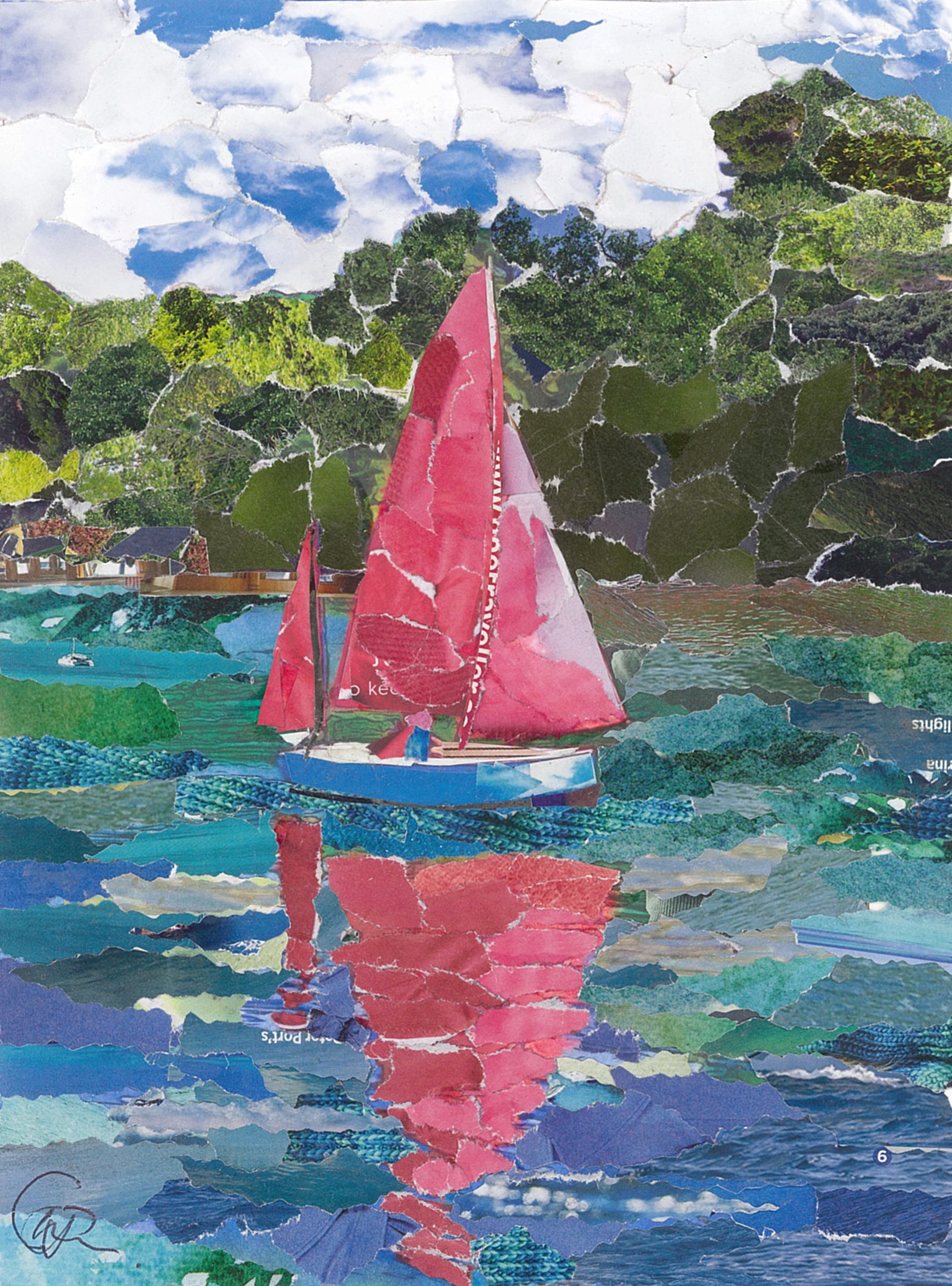 sailing on the Helford River junk mail art cornwall