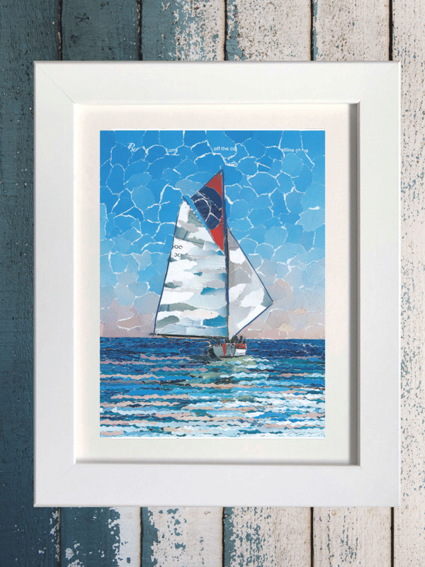 Falmouth Sailing, Cornwall, Paper Collage Art Print.