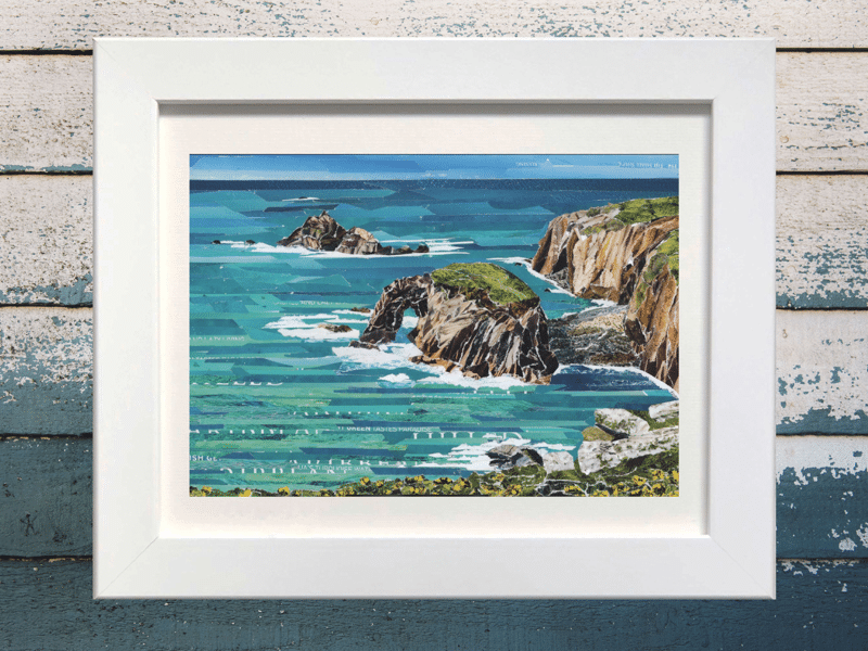 Enys Dodnan Arch, Cornwall, Paper Collage Print.