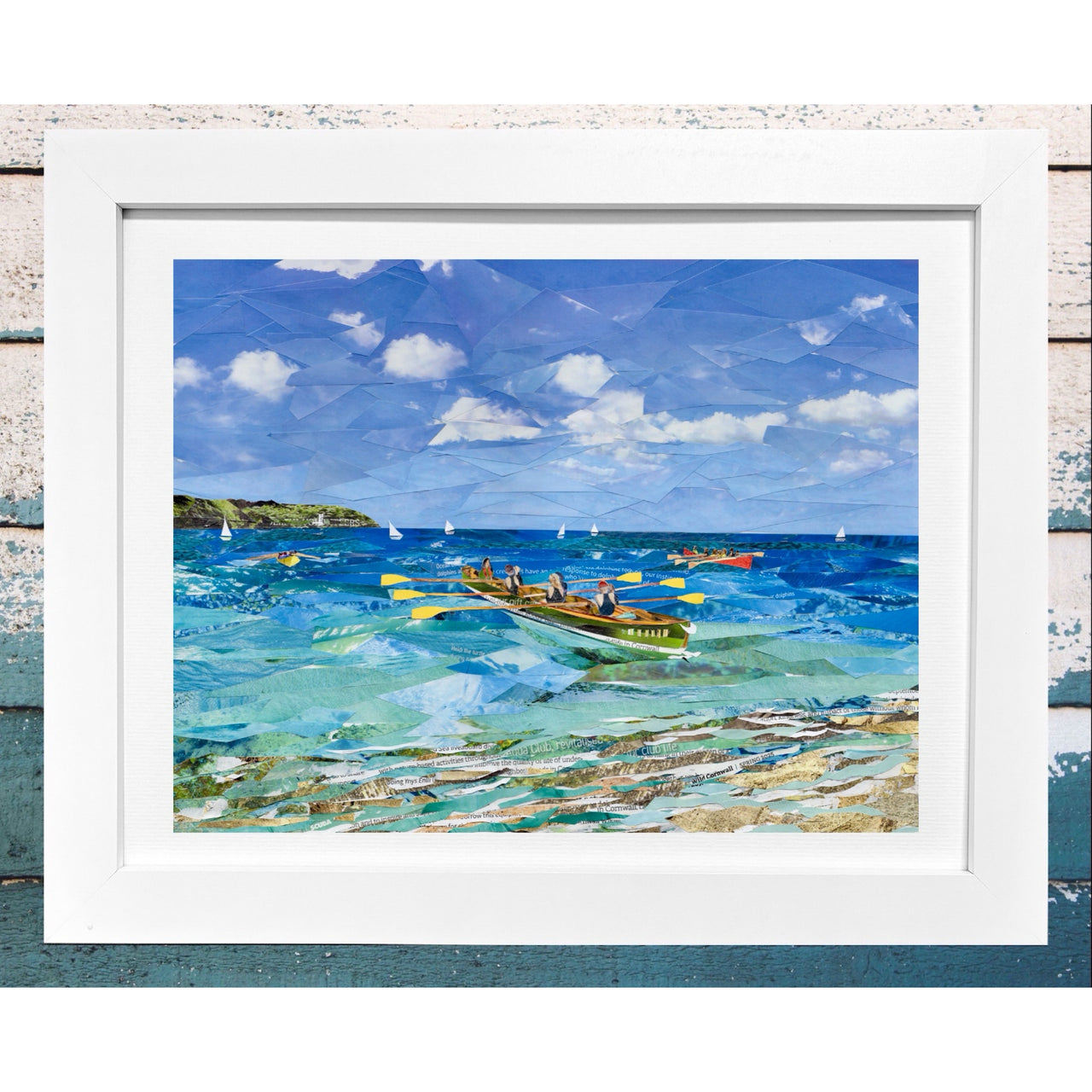 Gig Rowing, Cornwall, Collage Art Print.