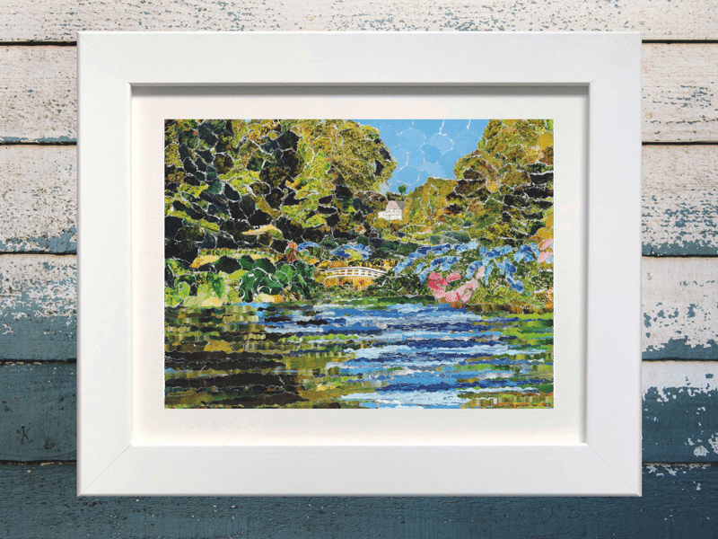 Trebah Garden, Cornwall, Paper Collage Art Print.
