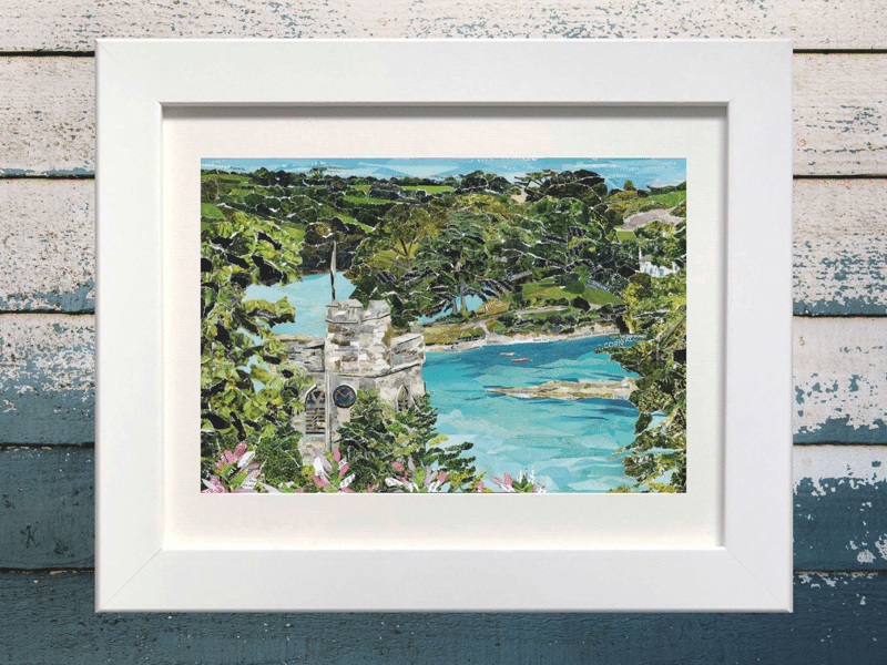 St Just in Roseland, Cornwall, Paper Collage Print.