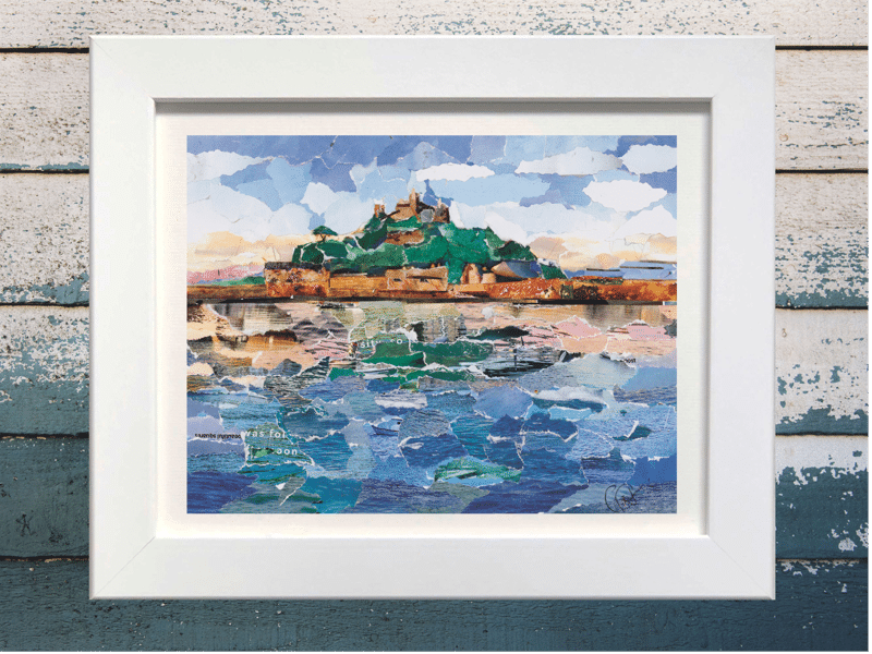 St Michael's Mount Sunset, Cornwall, Collage Print.