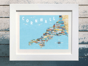 Map of Cornwall collage print in frame