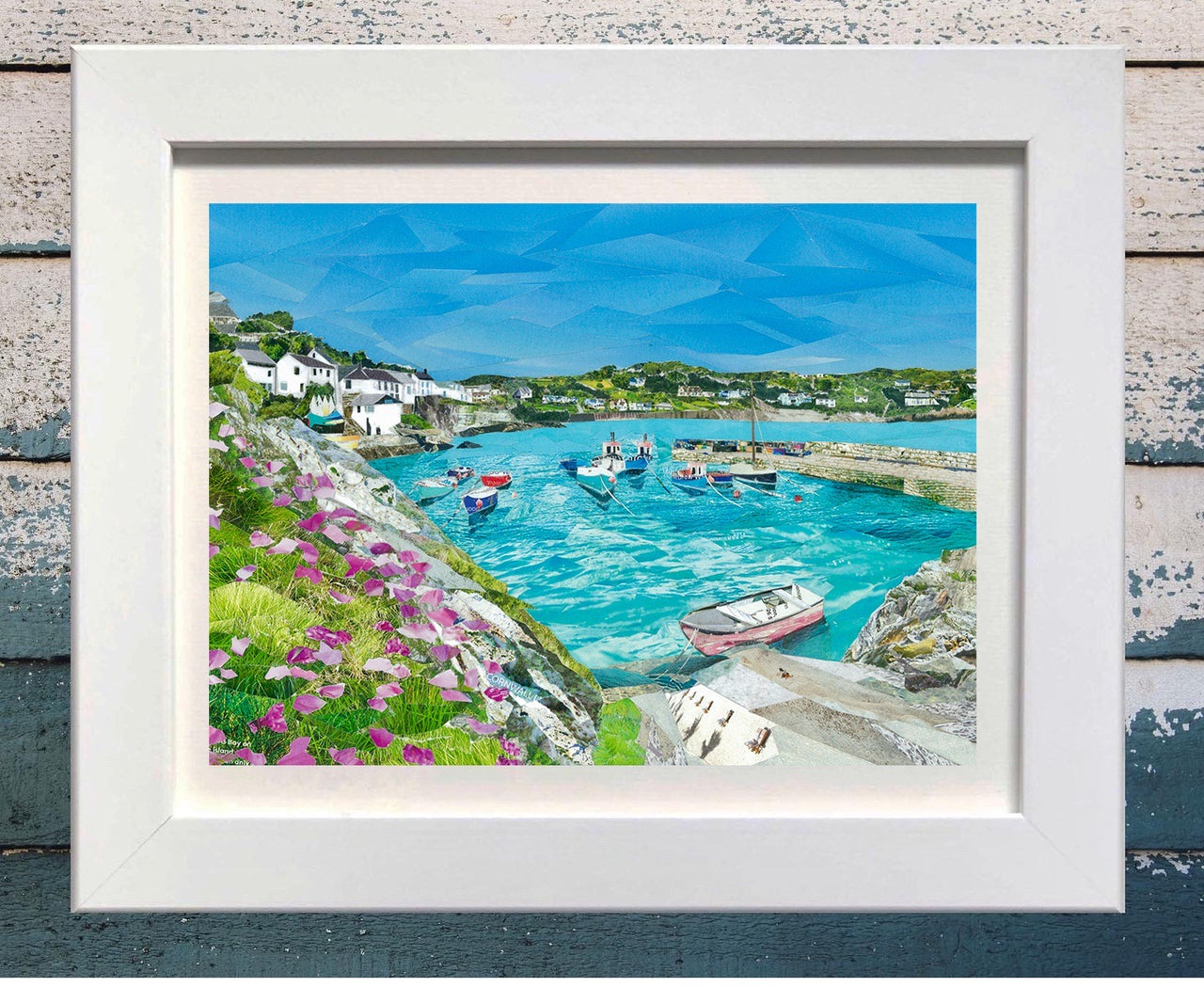 Coverack Harbour, Cornwall, Collage Art Print