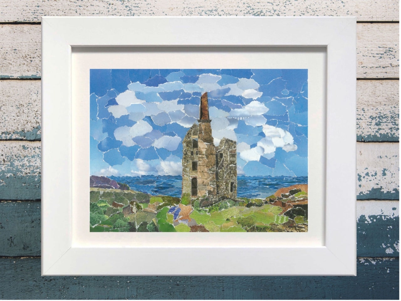 Botallack Mine, Cornwall, Paper Collage Art Print.
