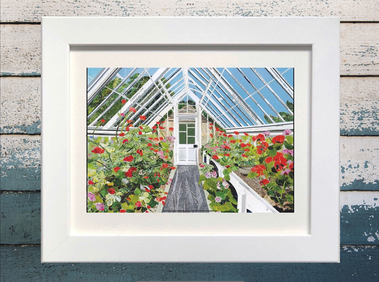 Heligan Gardens Greenhouse Paper Collage Print.