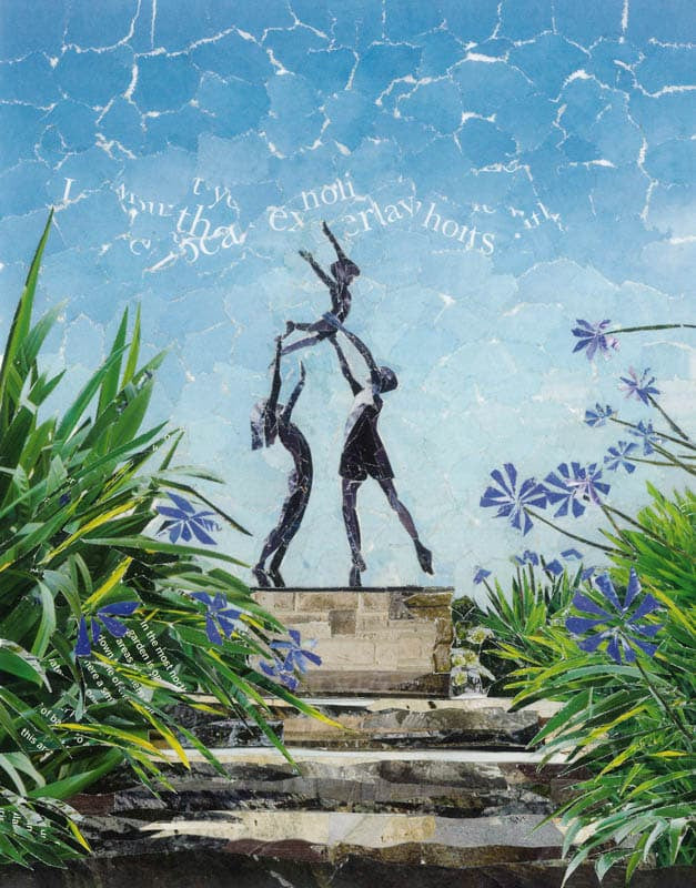 Contemporary mixed media artists Tresco gardens the children statue collage art