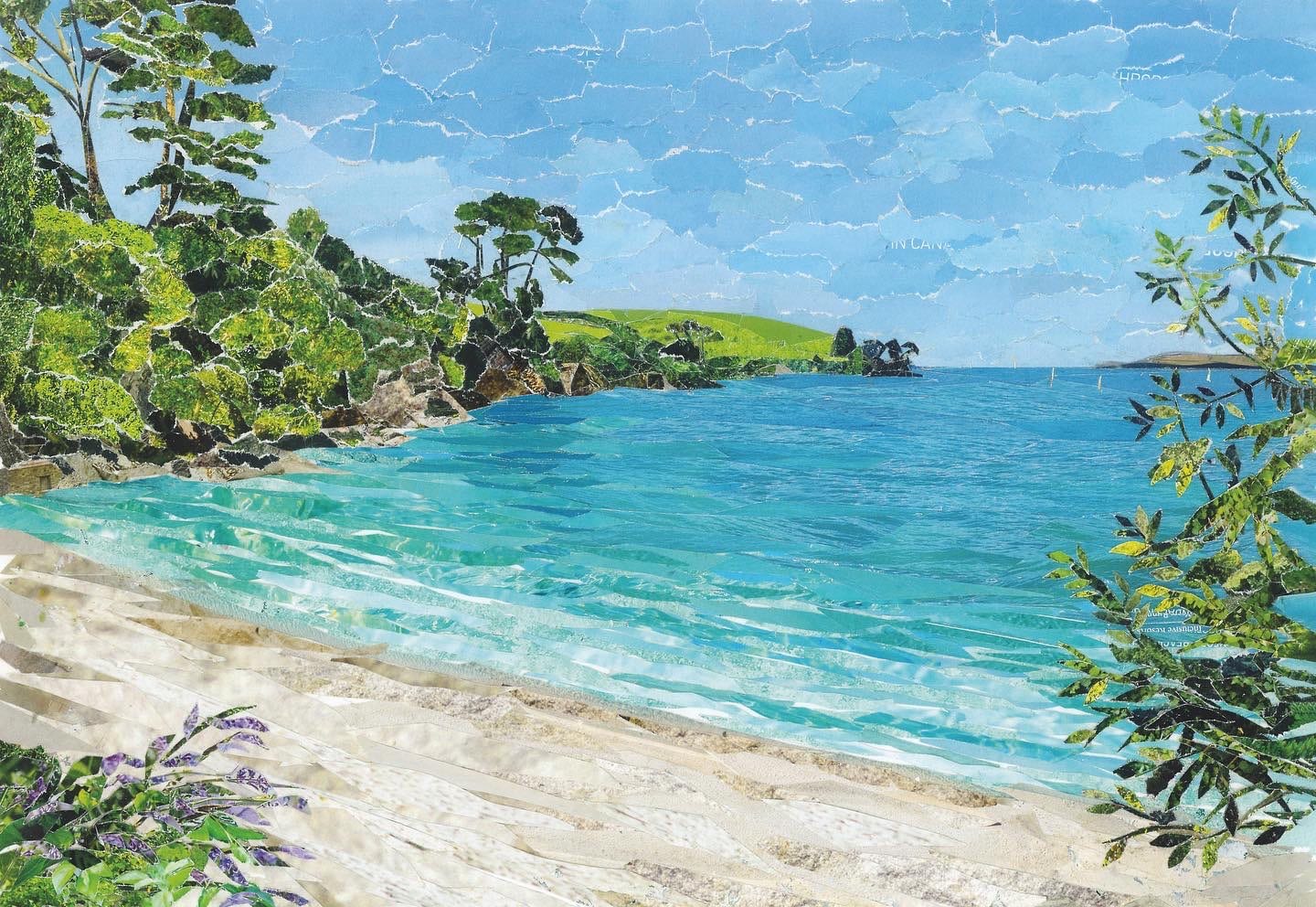 Grebe Beach Cornwall Original Paper Collage.