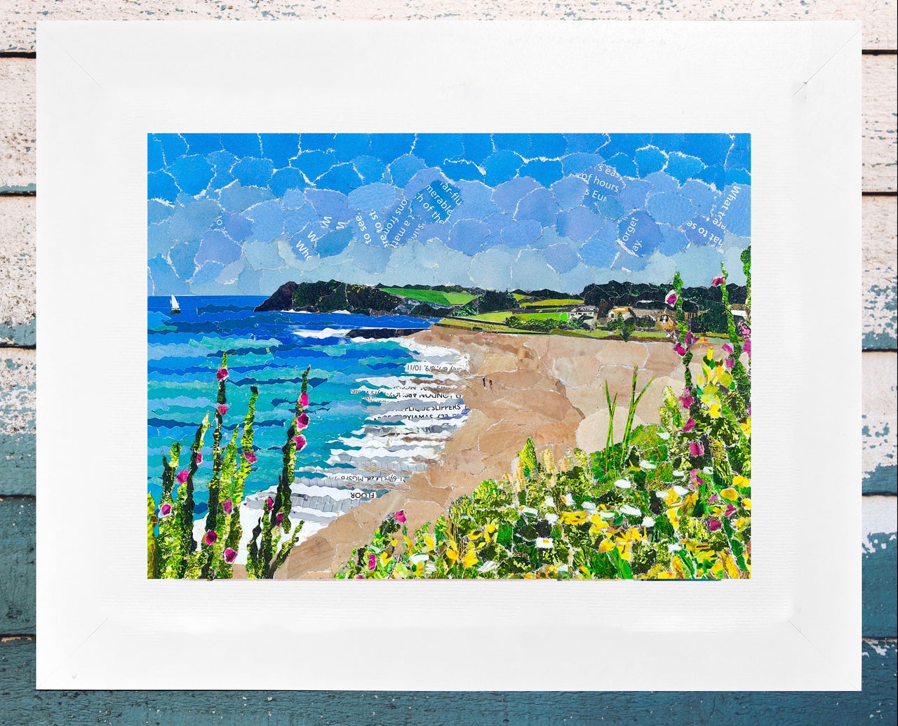 Gylly Beach, Falmouth, Cornwall, Collage Print.