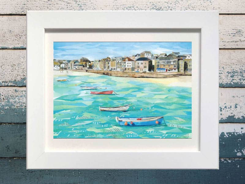 St Ives Harbour, Cornwall, Paper Collage Print.