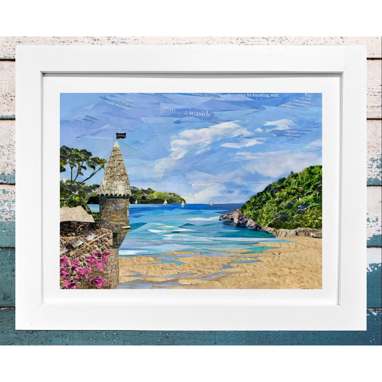 Readymoney Cove, Fowey, Cornwall, Collage Art Print.