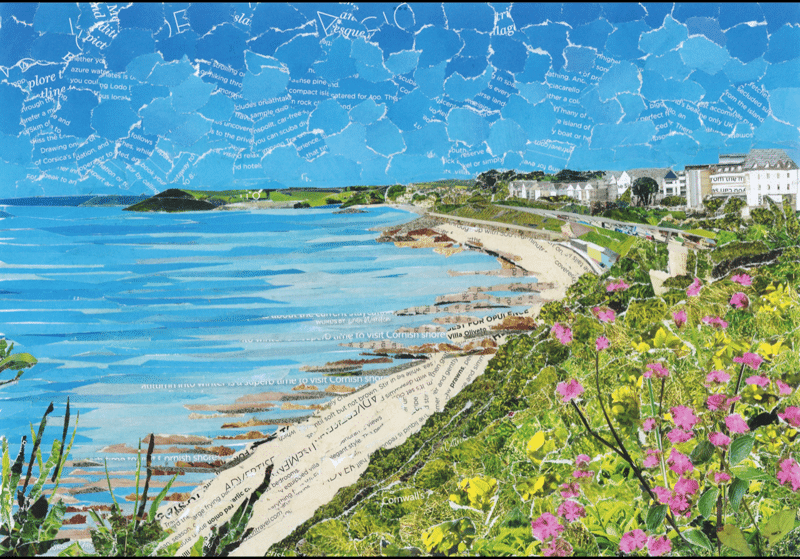 Castle Beach, Falmouth, Cornwall, Collage Art Print.