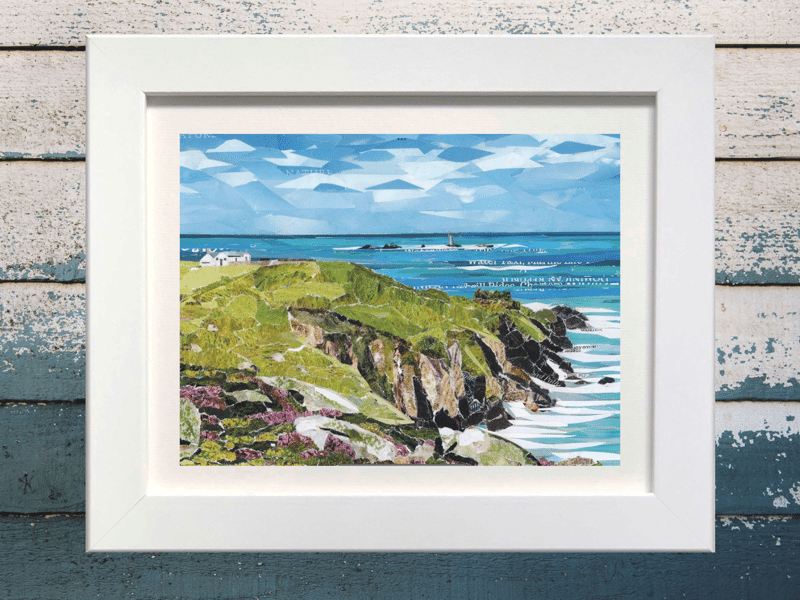 Land's End, Cornwall, Paper Collage Art Print.