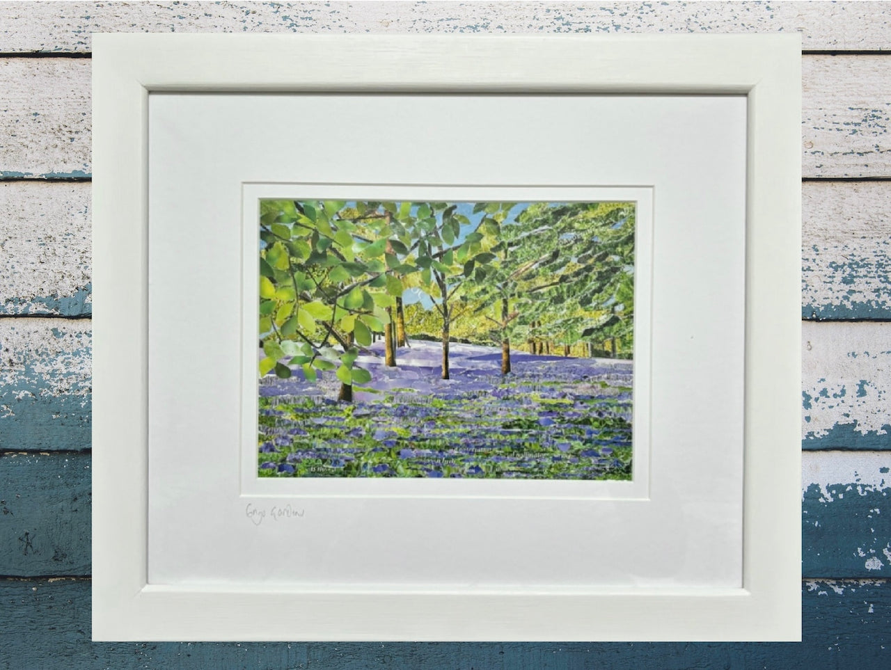 Bluebells at Enys Gardens, Cornwall, Original Paper Collage.