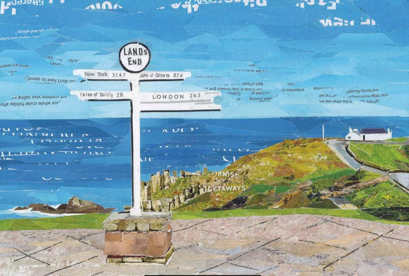 Signpost Land’s End, Cornwall, Paper Collage Print.