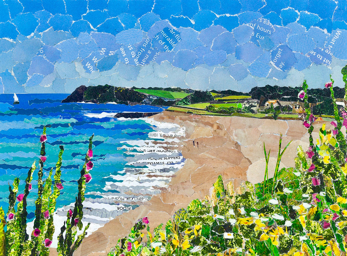 Gylly Beach, Falmouth, Cornwall, Collage Print.