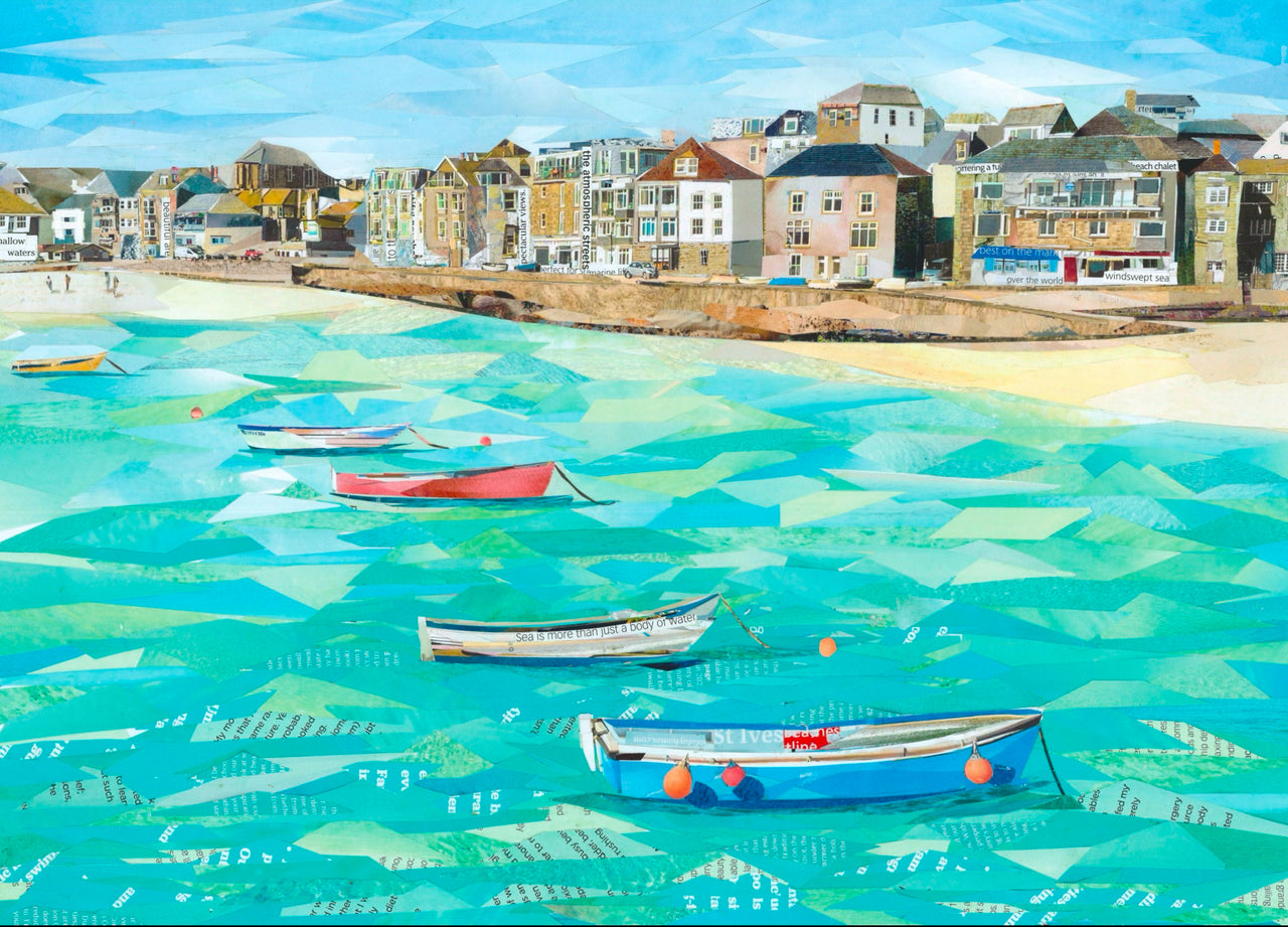 St Ives Harbour, Cornwall, Paper Collage Print.