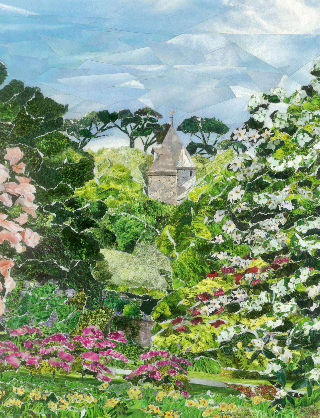 Trelissick Garden, Cornwall, Collage Art Print.