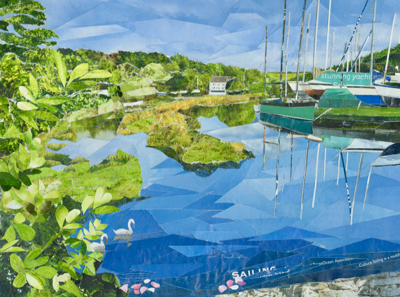 Gweek, Helford River Cornwall, Collage Art Print.