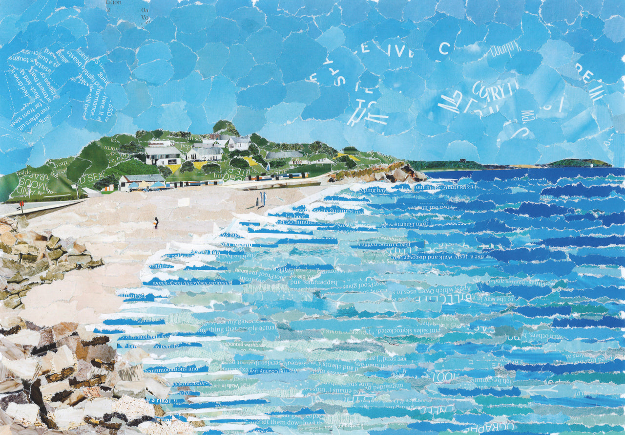 Swanpool Beach, Falmouth, Cornwall, Collage Print.