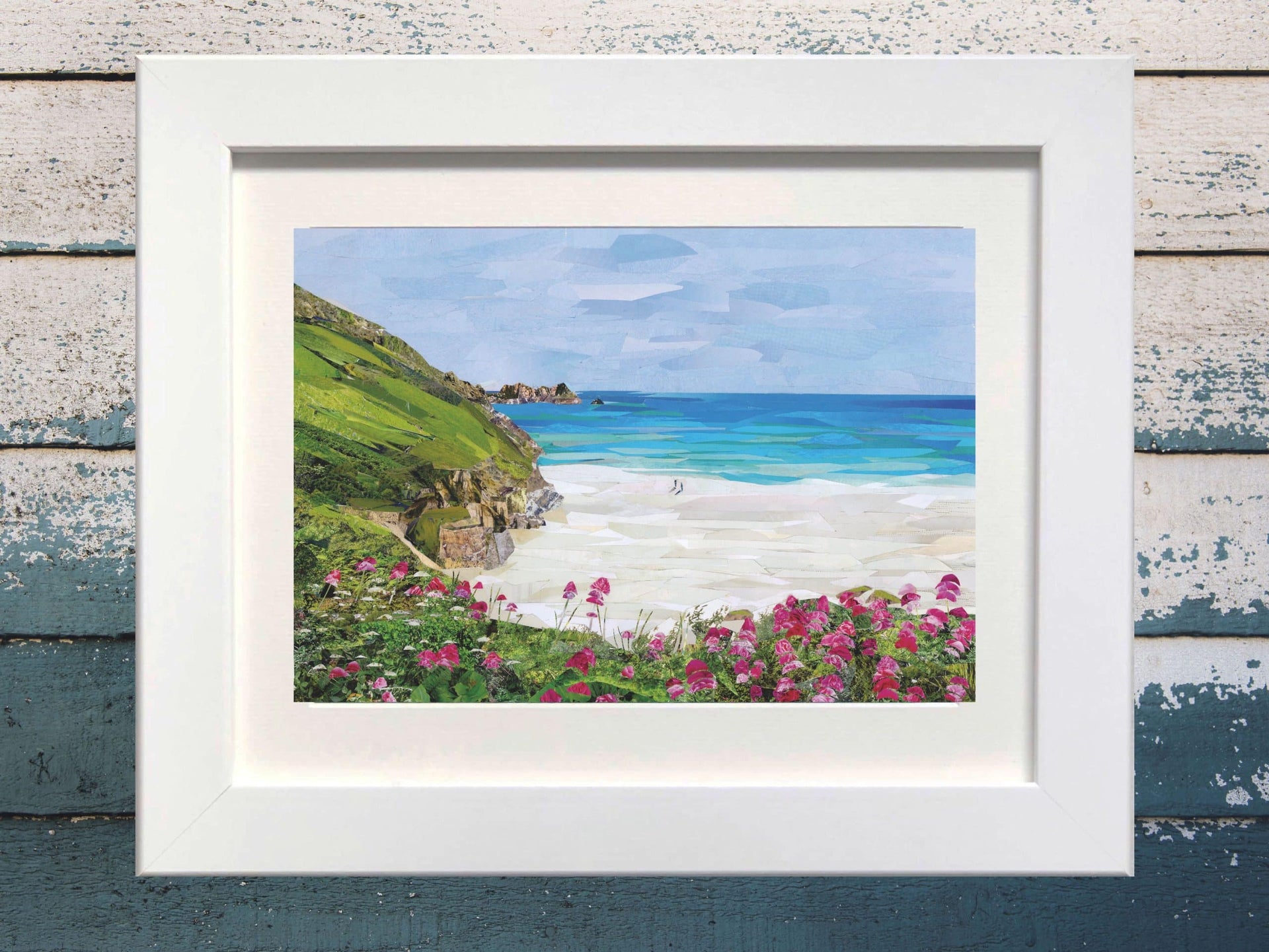 Porthcurno Cornwall Paper collage art print