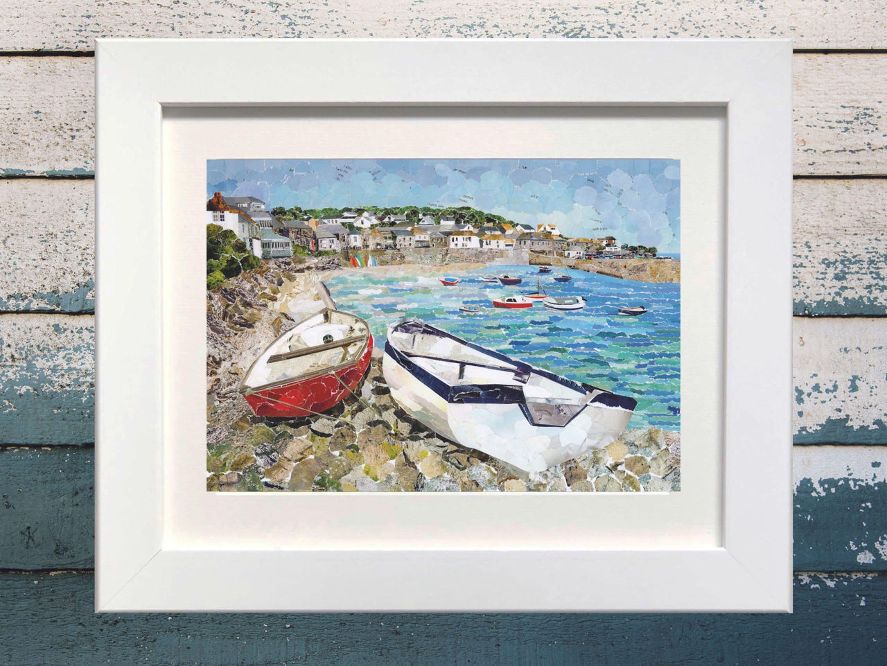 Mousehole Harbour paper collage art print