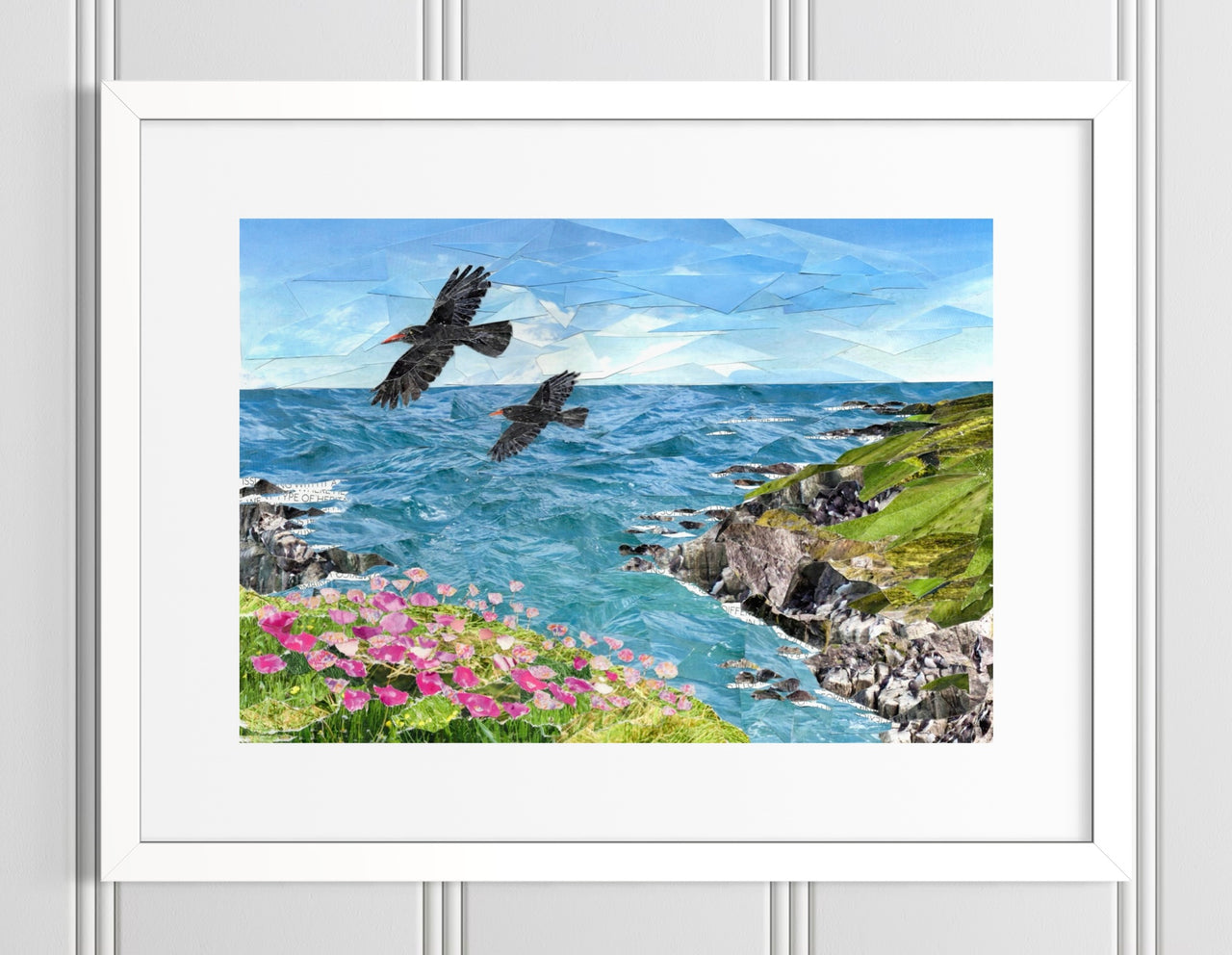 Cornish Choughs at Lizard Point – Coastal Collage Print