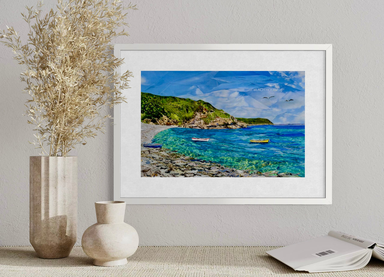 Porthallow Beach, The Lizard, Cornwall – Coastal Collage Art Print