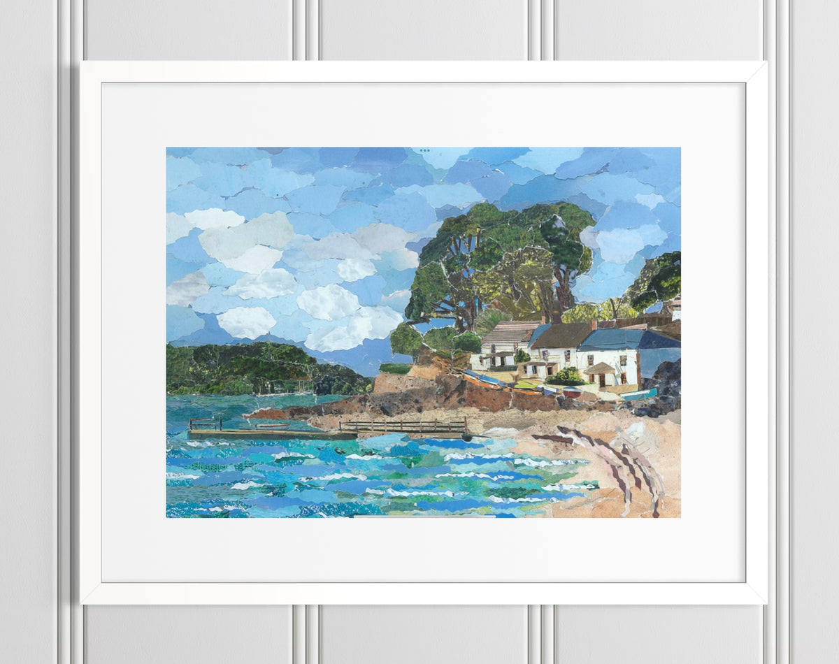 Helford Passage, Cornwall – Handmade Paper Collage Art Print