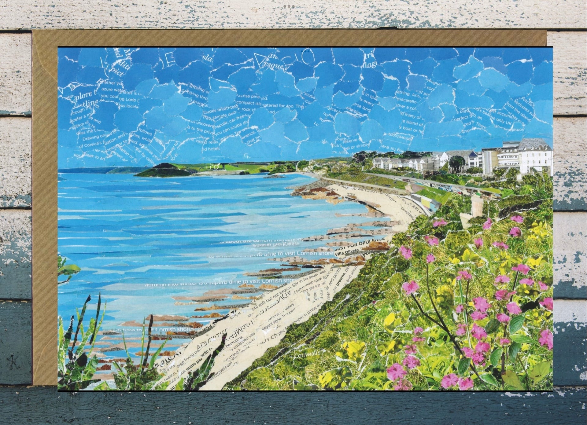 Castle Beach Falmouth Cornwall collage art print card