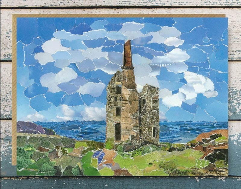 Tin Mine at Botallack Cornwall Collage Art Print Card