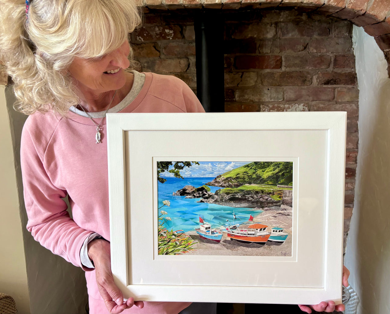 Cadgwith Cove, Cornwall Art - Original Coastal Collage Artwork
