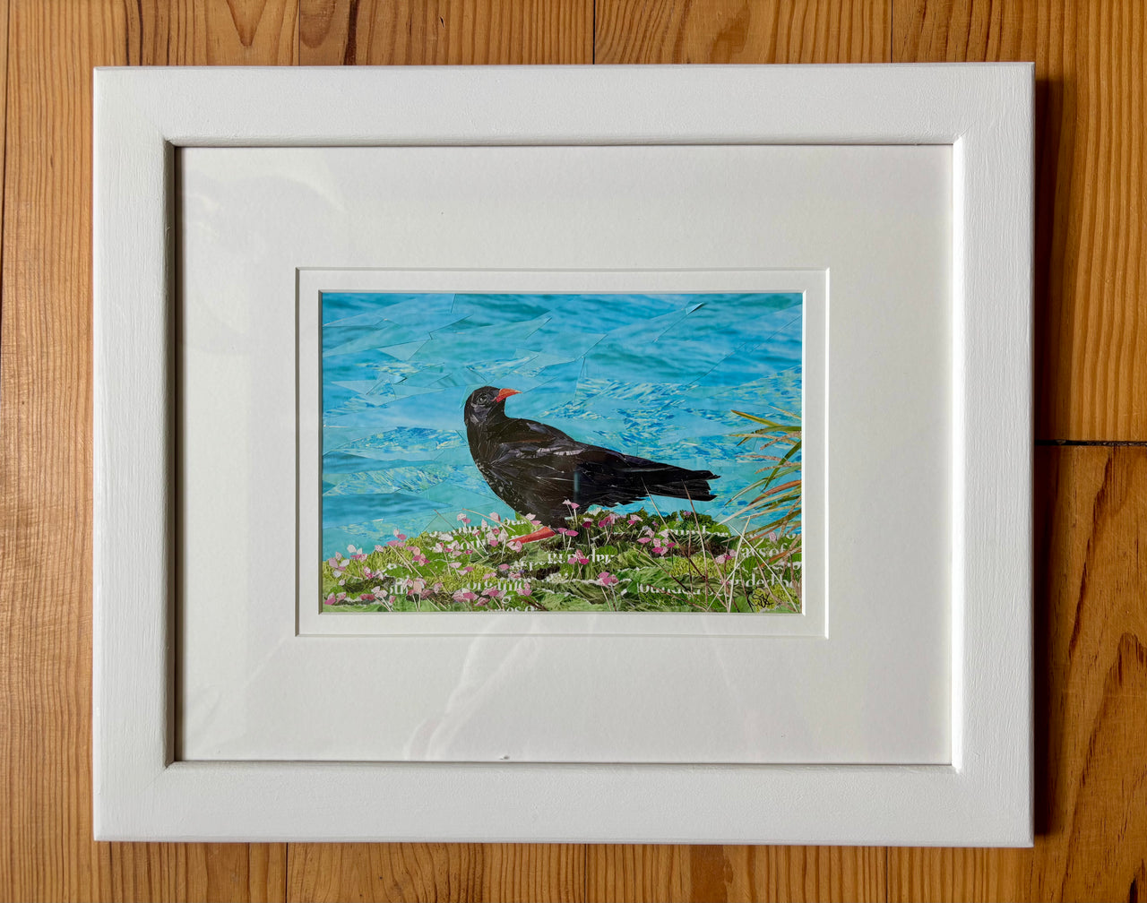 Original Cornish Chough Paper Collage Artwork – Framed Coastal Art