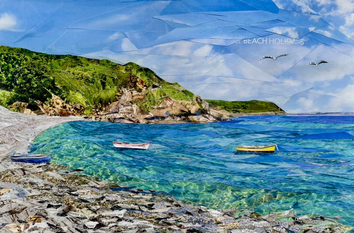 Porthallow Beach, The Lizard, Cornwall – Original Paper Collage Artwork