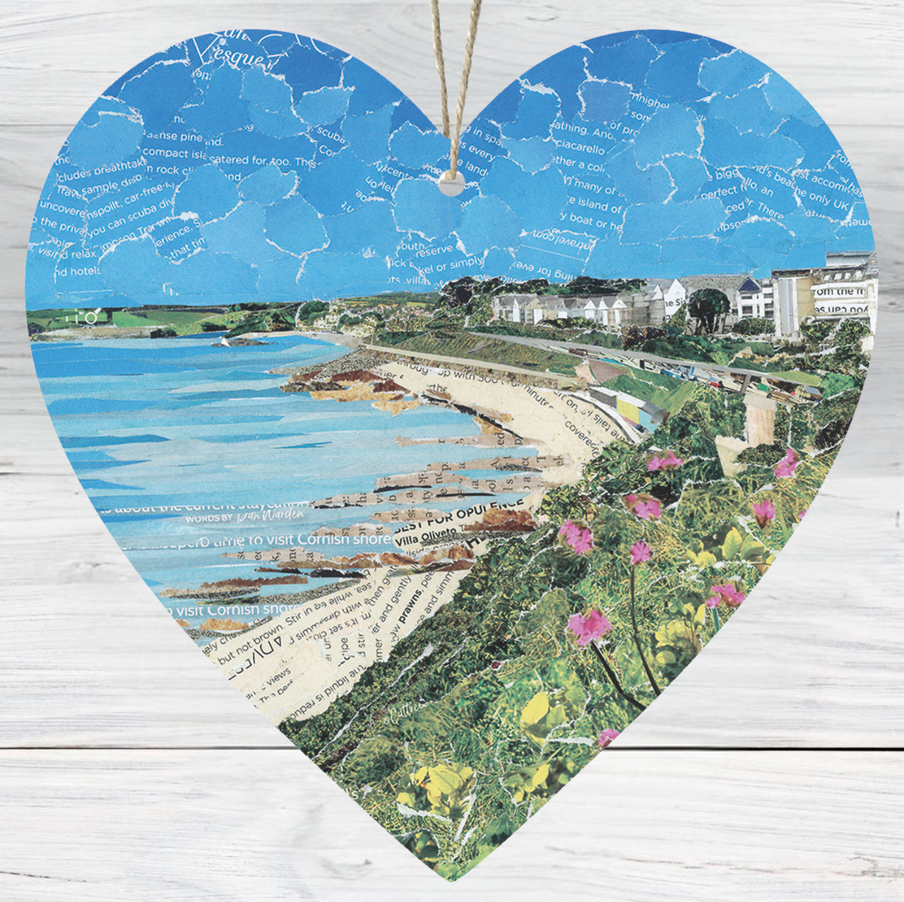 Castle Beach, Falmouth  Hanging Heart Decoration