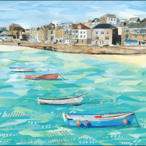 St Ives Harbour Cornwall Paper Collage Art Card.