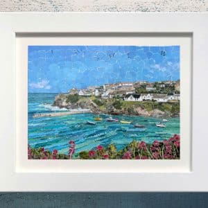 Port Isaac Harbour Cornwall, Paper Collage Art Print.
