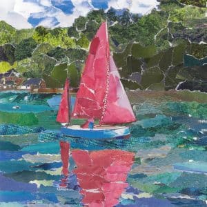 Red Sails on the Helford, Cornwall, Collage Print.